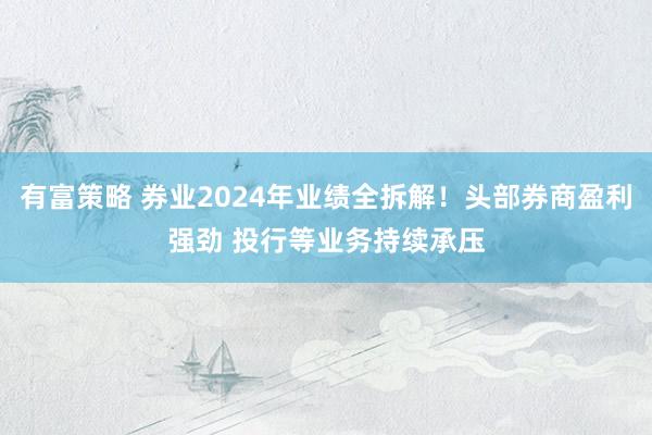 有富策略 券业2024年业绩全拆解！头部券商盈利强劲 投行等业务持续承压